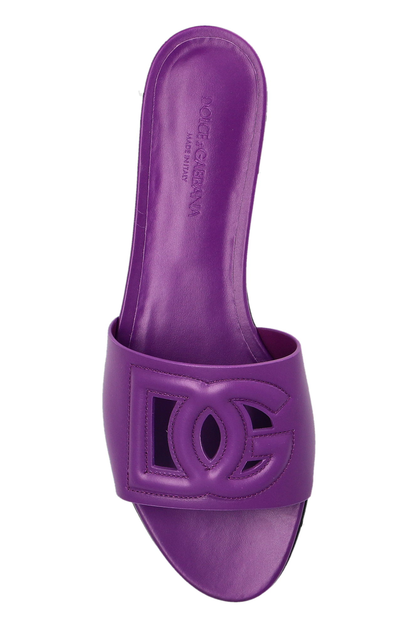 【送料&関税込】Dolce & Gabbana Leather Slides With Logo Brown Leather slides with a logo-shaped applique Dolce